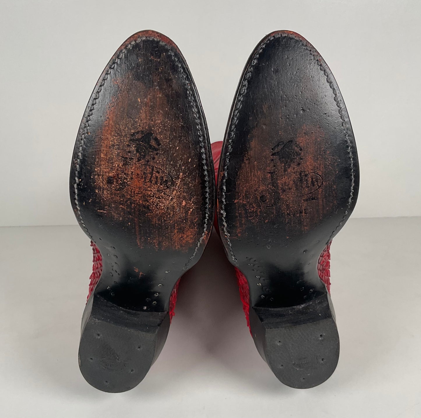 Vintage Justin Python Snakeskin Cowboy Boots | USA Made | Red | Men’s 8.5 D