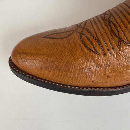 Vintage Dan Post Smooth Ostrich Cowboy Boots | Exotic | Tooled Overlay | 10.5 D