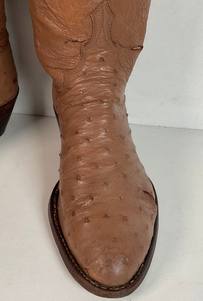 Vintage M.L. Leddy Full Ostrich Quill Cowboy Boots Custom Thrashed