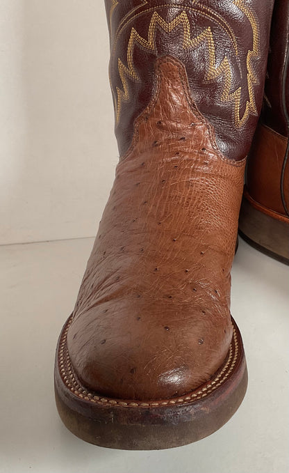 Justin Smooth Ostrich Tekno Crepe Roper Boots 8.5 EE USA Made Exotic