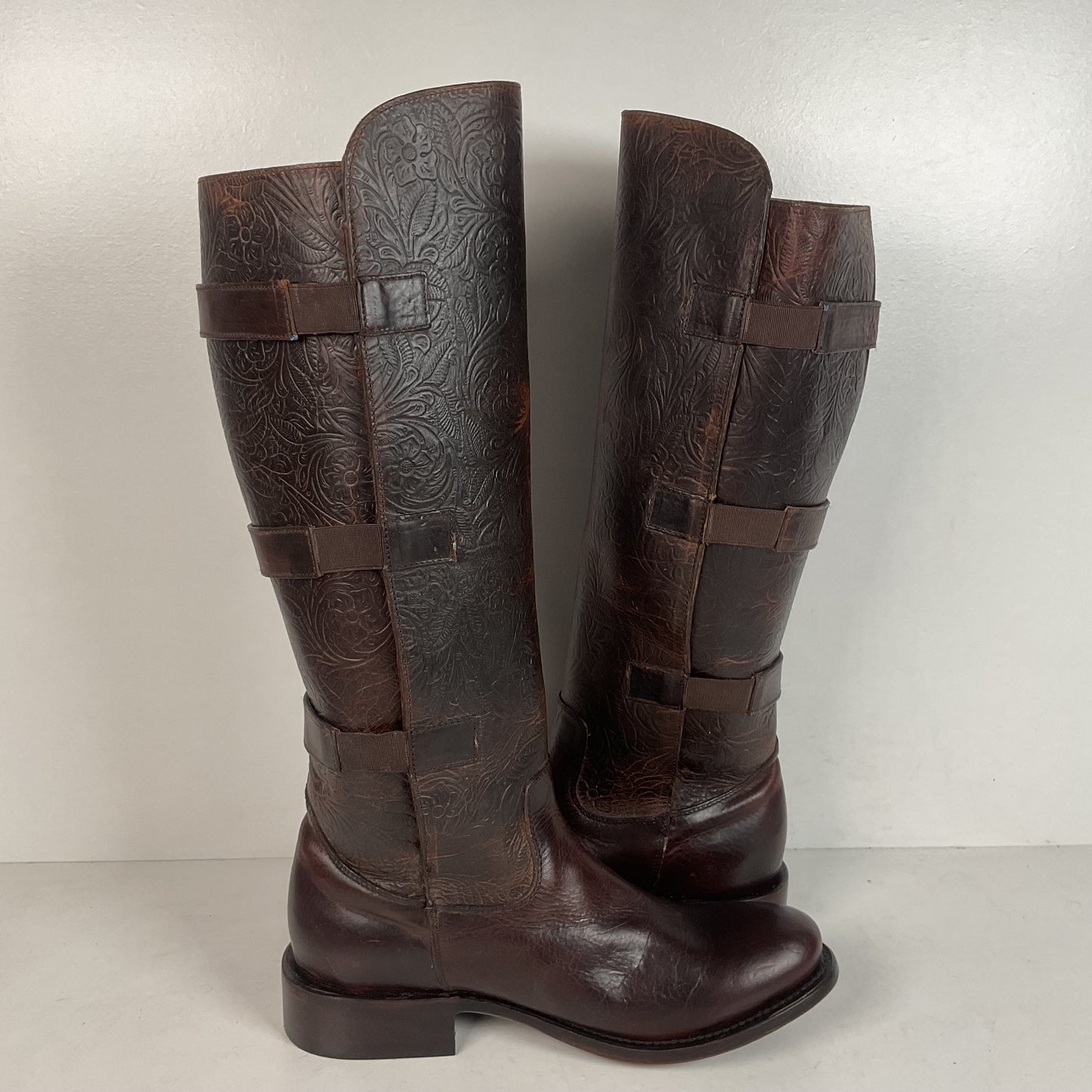 J.B. Dillon Western Riding Boots | Triple Buckle | Tooled | Women’s 8 B