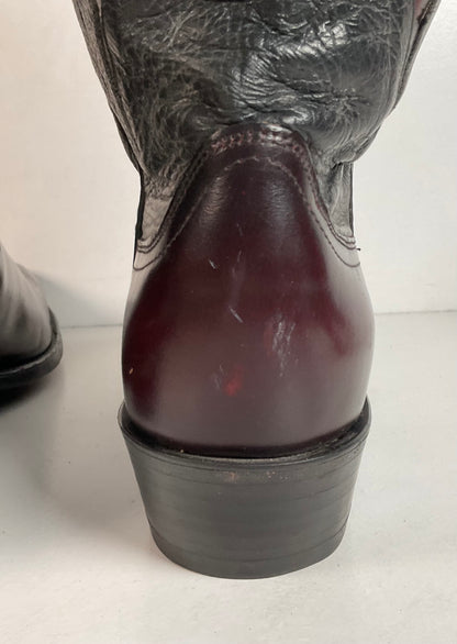 Vintage Dan Post Black Cherry Cowboy Boots — Tooled Inlay — 11 D