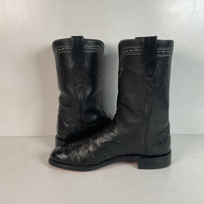 Recrafted Lucchese 2000 Black Ostrich Quill Roper Boots 9 D Exotic