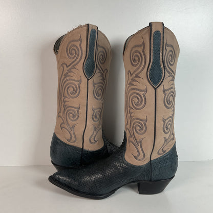 Vintage Tony Lama Python Snakeskin Cowgirl Boots | Dark Blue | Women’s 8 M