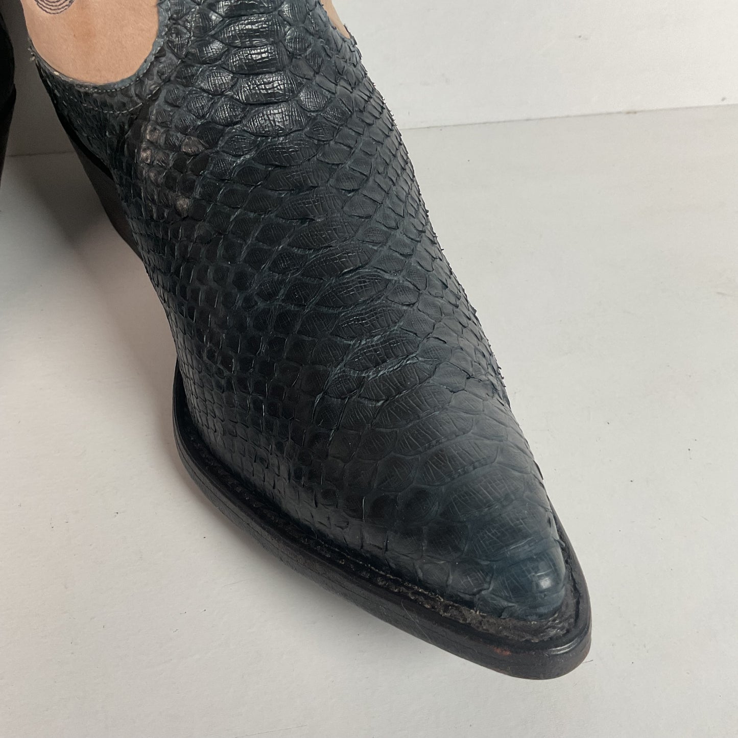 Vintage Tony Lama Python Snakeskin Cowgirl Boots | Dark Blue | Women’s 8 M