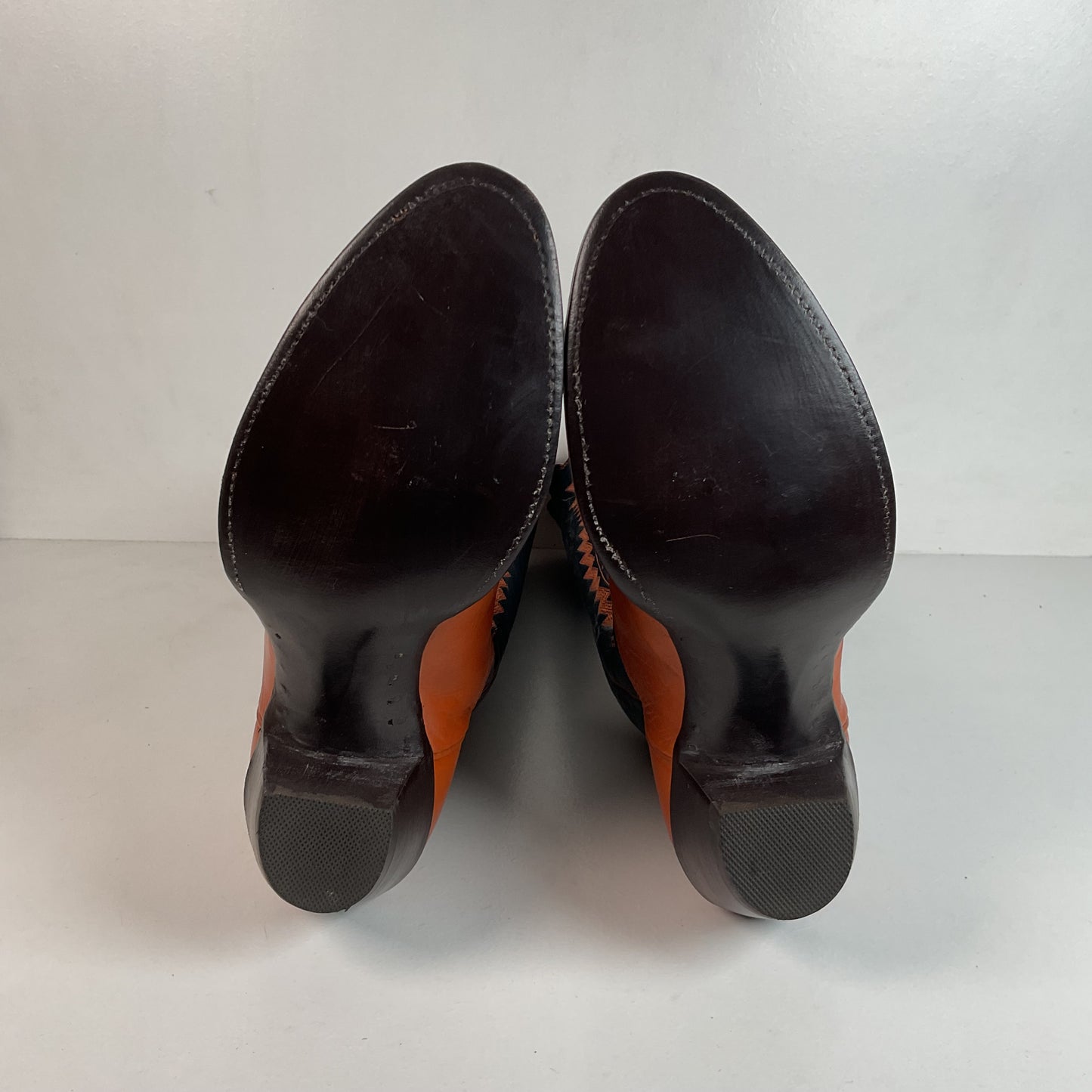 Vintage Panhandle Slim Tall Cowgirl Boots 6.5 C Pumpkin Orange Scallop Top