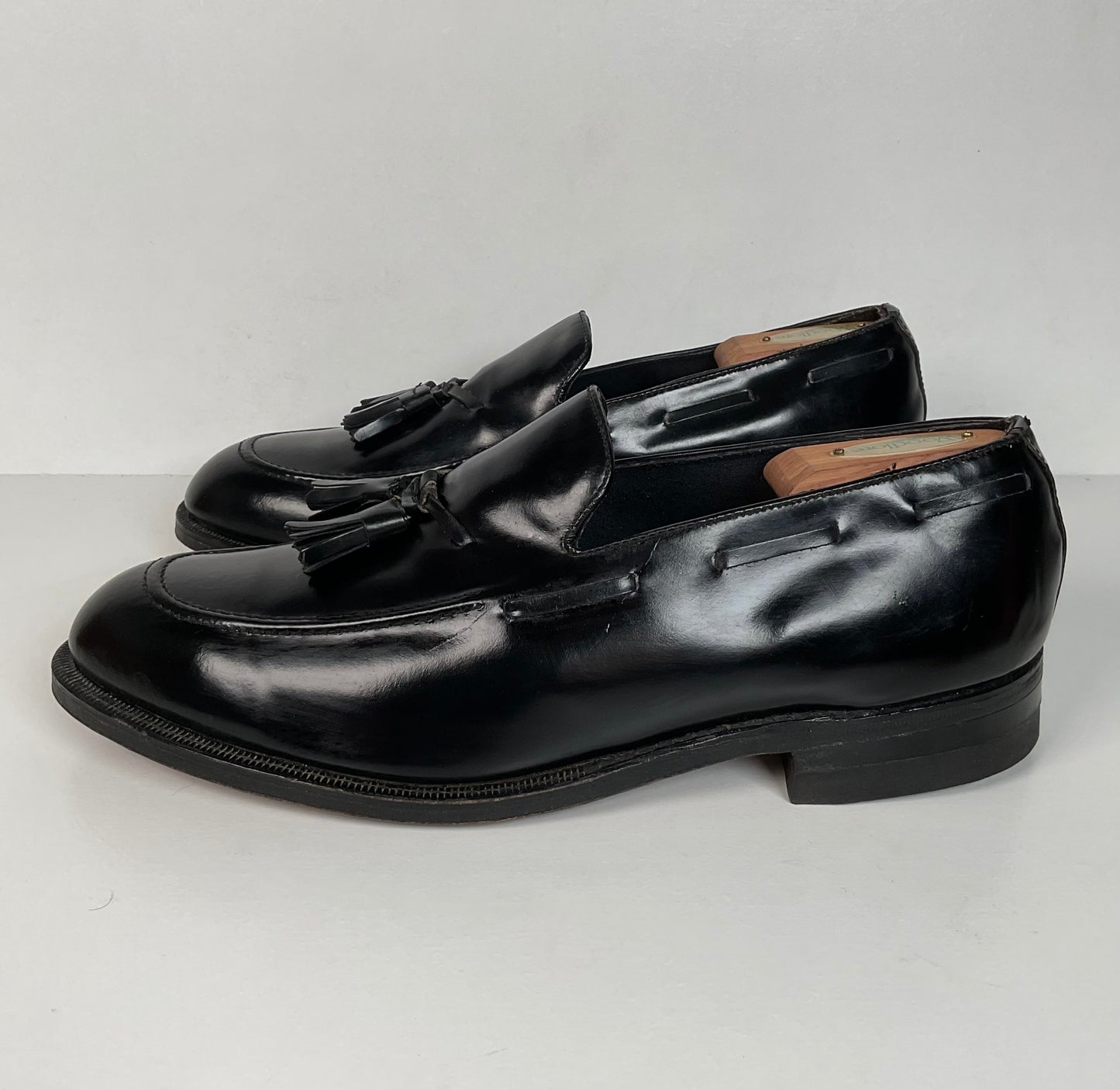 Vintage Florsheim Tassel Loafers | USA Made | Black Veal | High Shine | 10 EEE
