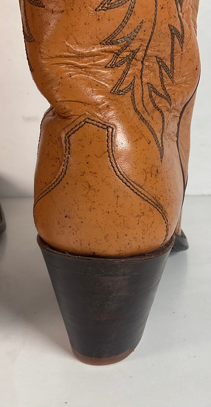 Vintage Justin Tall Cowgirl Boots 8 A Stitched Leaf Tooled Overlay