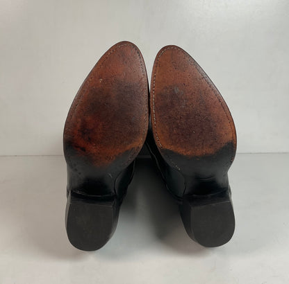 Vintage Lucchese Tall Cowgirl Boots 7 B USA Made Black Calf Skin