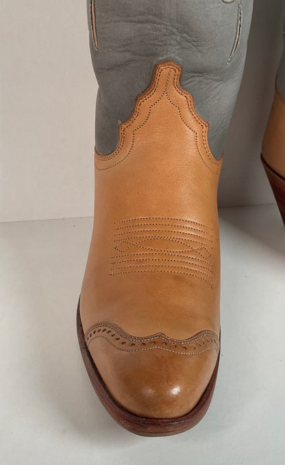 Vintage Justin Women’s Flower Cowgirl Boots | Tooled Inlay | USA Made | 8 B