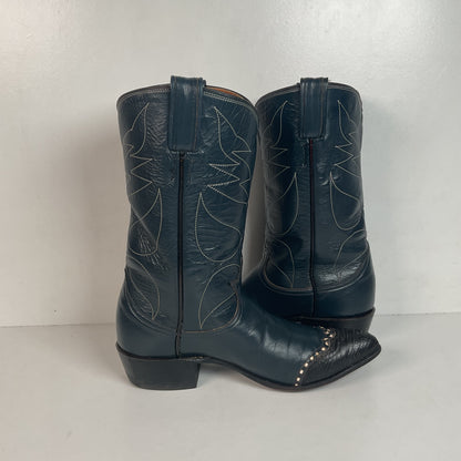 Vintage Tony Lama Navy Blue Cowgirl Boots 6 A Lizard Wingtip