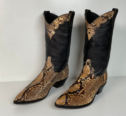Vintage Abilene Snakeskin Cowgirl Boots | Tooled Python Overlay | Women’s 7.5 M