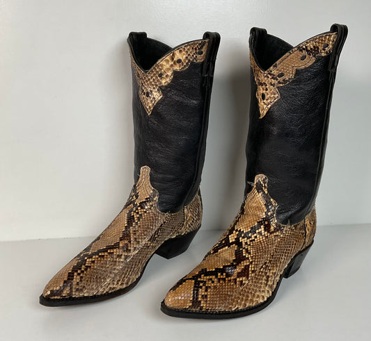 Vintage Abilene Snakeskin Cowgirl Boots | Tooled Python Overlay | Women’s 7.5 M