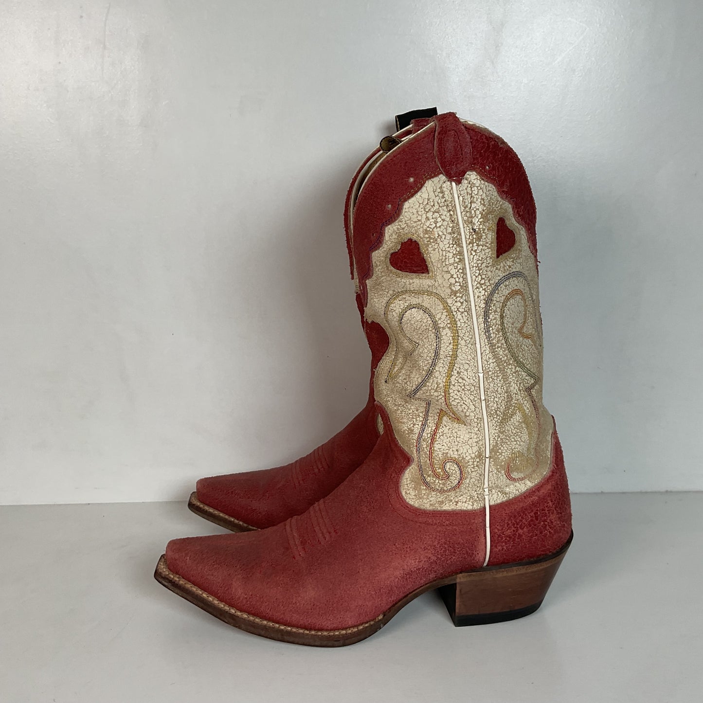 Justin Vintage Collection Cowgirl Boots 7 B Tooled Heart Inlay Crystal Suede