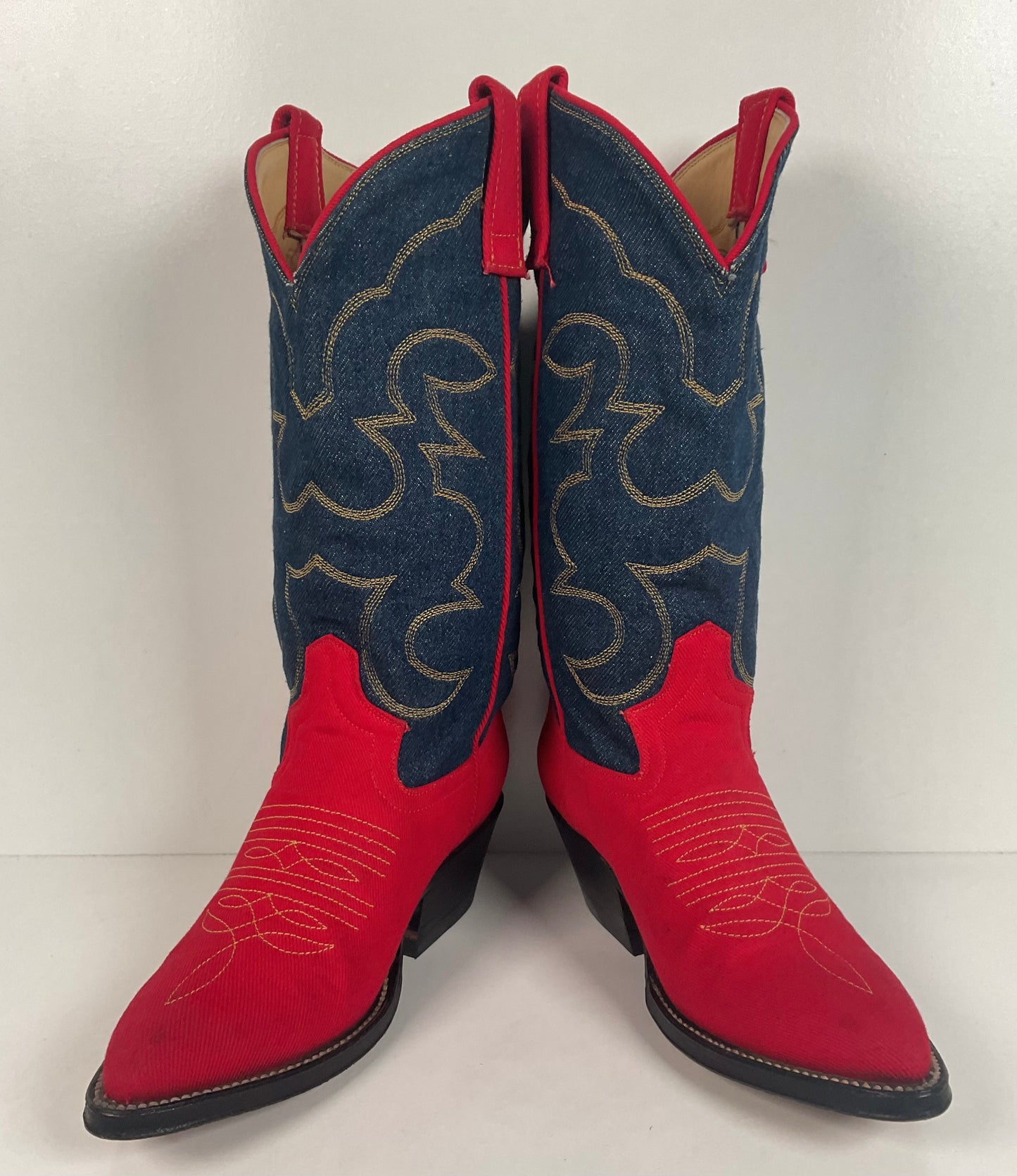 Vintage Red Denim Cowgirl Boots 6.5 B Custom Made