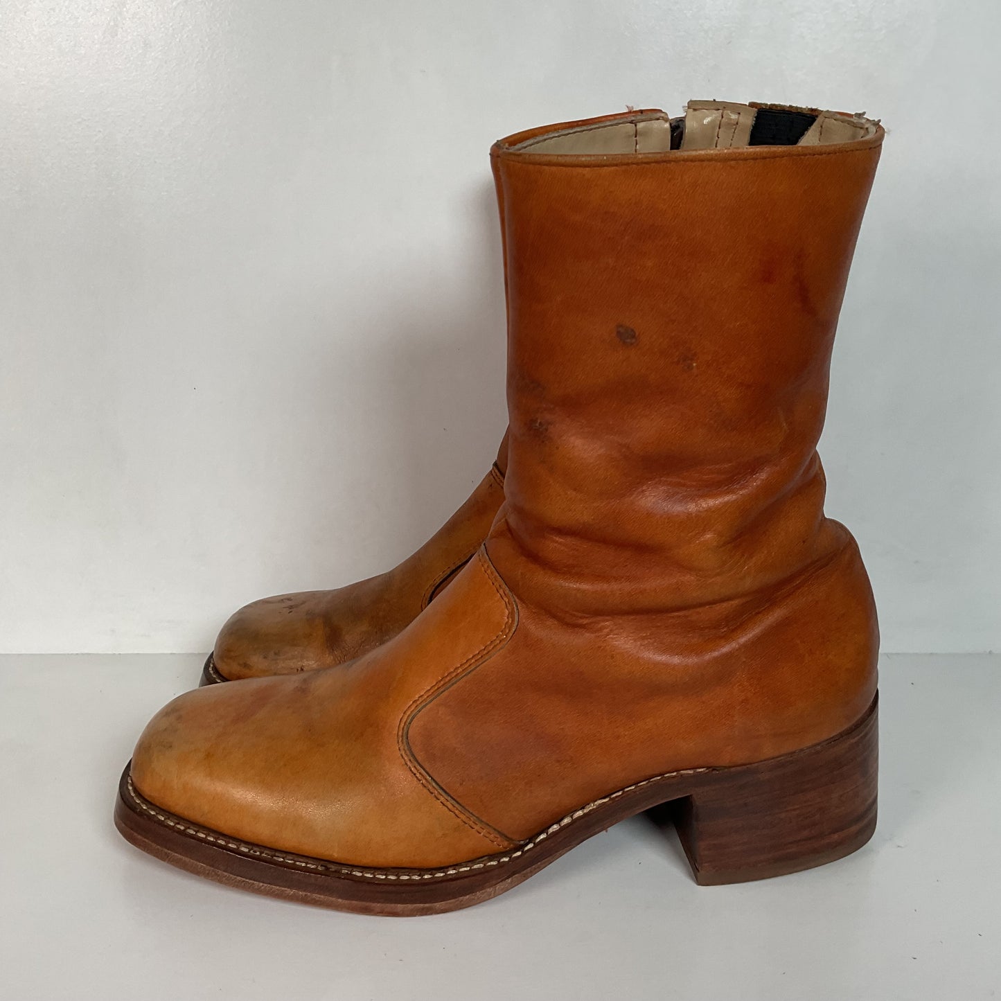 Vintage 60s Frye Chunky Campus Boots 11.5 D Black Label Recraft Thrashed