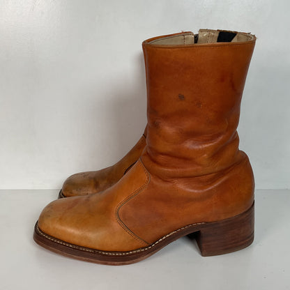 Vintage 60s Frye Chunky Campus Boots 11.5 D Black Label Recraft Thrashed