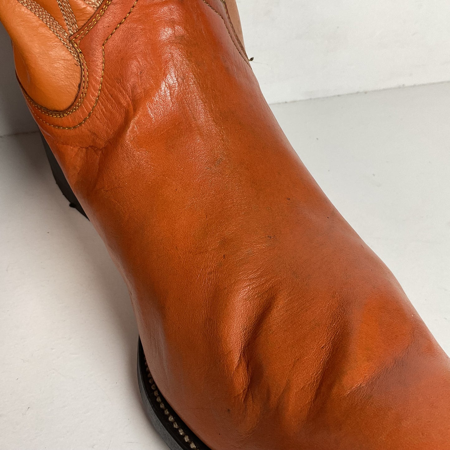 1960s Cowtown Handmade Cowboy Boots 13 D Pumpkin Orange Lizard Wingtip