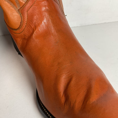 1960s Cowtown Handmade Cowboy Boots 13 D Pumpkin Orange Lizard Wingtip