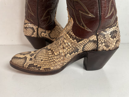 Vintage Dan Post Tall Python Cowgirl Boots 7.5 C USA Made Reticulated