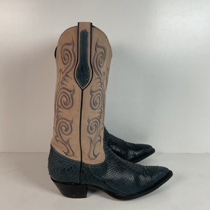 Vintage Tony Lama Python Snakeskin Cowgirl Boots | Dark Blue | Women’s 8 M