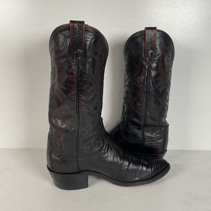 Vintage Dan Post Teju Lizard Cowboy Boots | USA Made | Black Cherry | Men’s 9 D