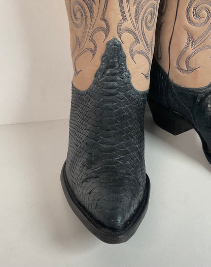Vintage Tony Lama Python Snakeskin Cowgirl Boots | Dark Blue | Women’s 8 M