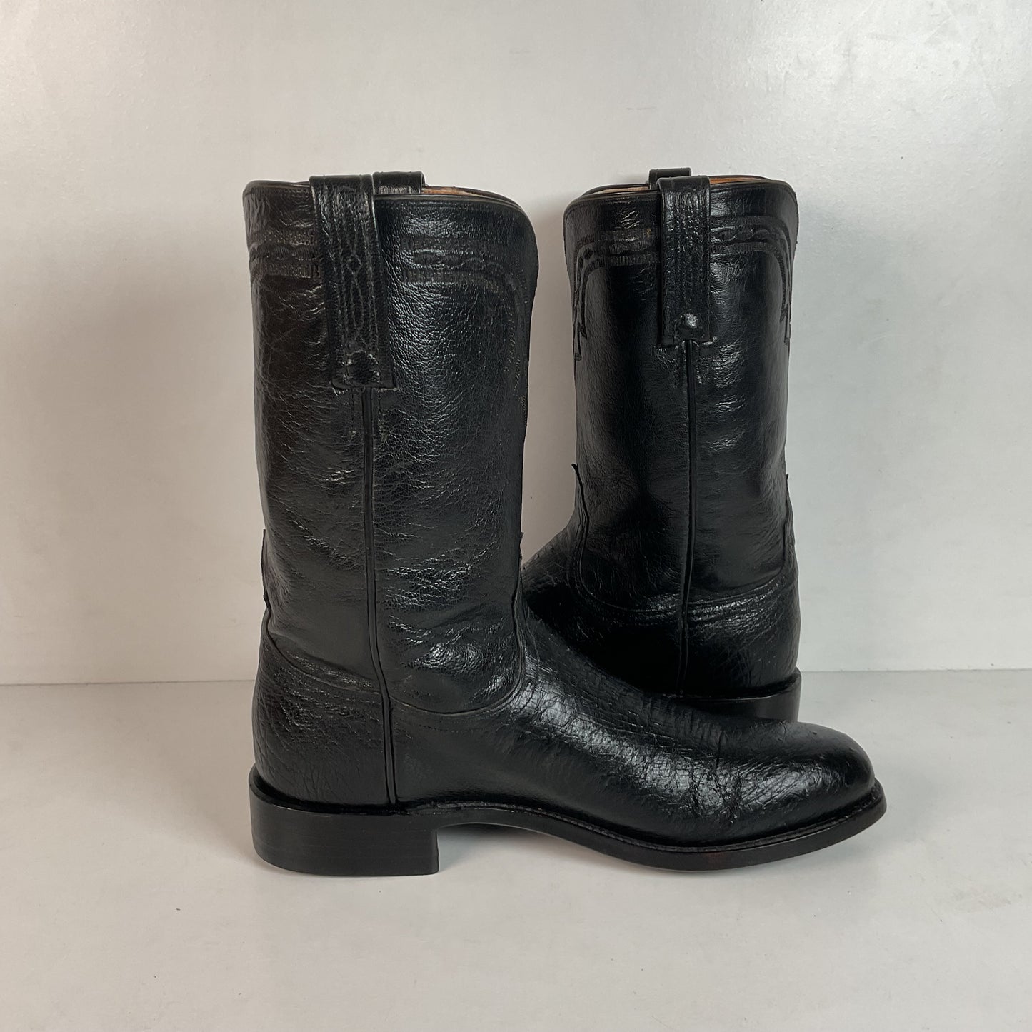 Lucchese 2000 Exotic Smooth Ostrich Roper Boots 9.5 D Made in Texas