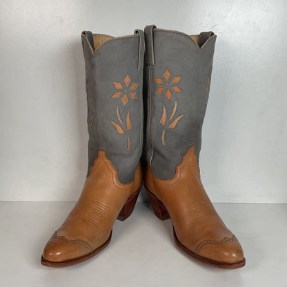 Vintage Justin Women’s Flower Cowgirl Boots 8 B Tooled Inlay USA Made