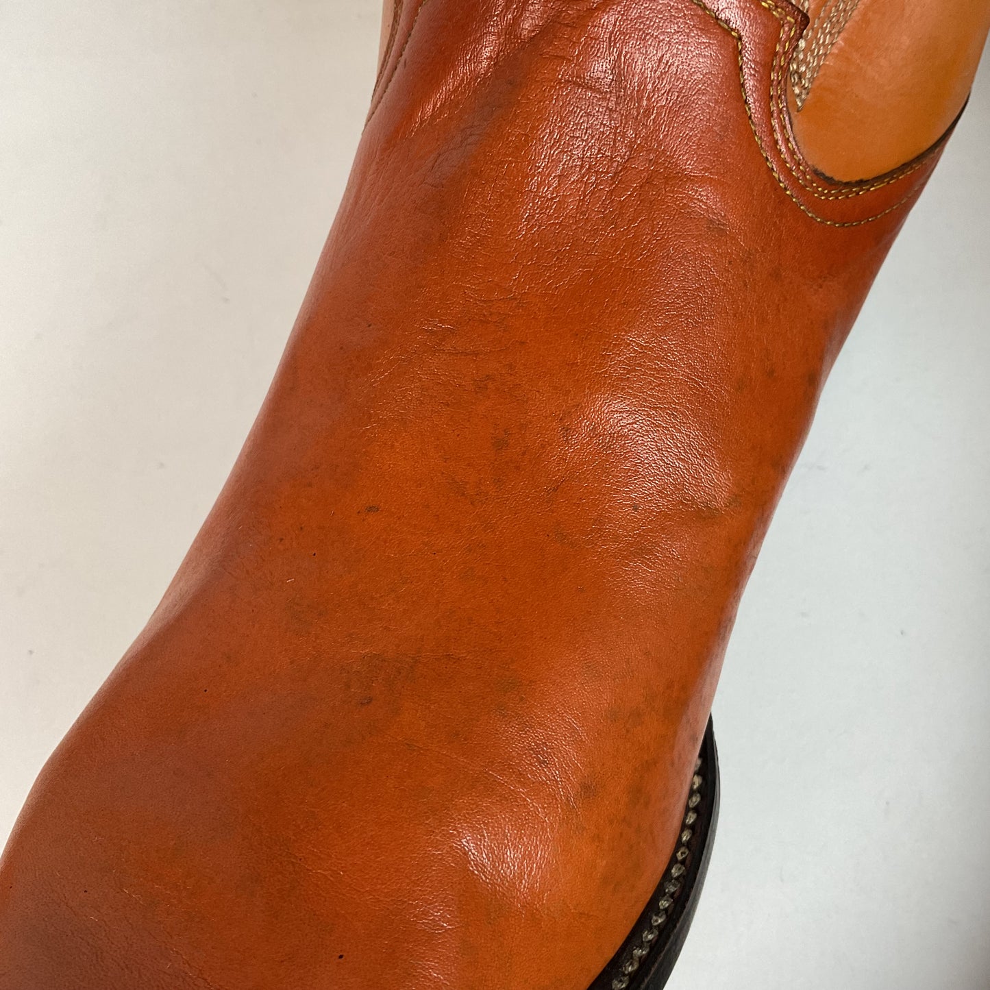 1960s Cowtown Handmade Cowboy Boots 13 D Pumpkin Orange Lizard Wingtip