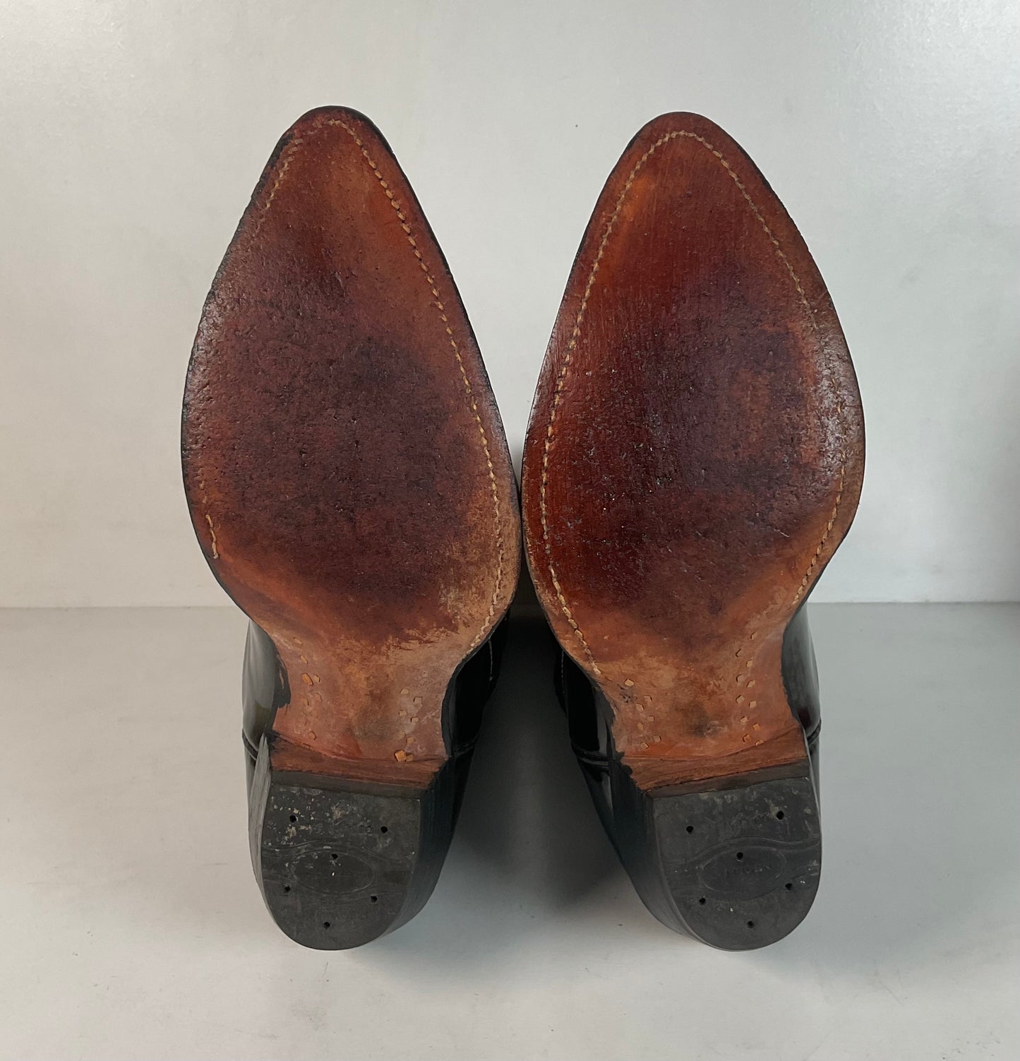 Vintage Nocona Patent Leather Cowboy Boots 9 D Glossy Old Black Label
