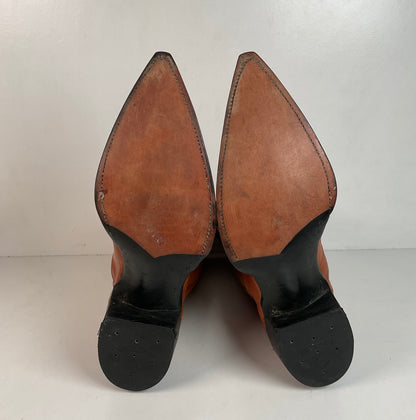 1960s Cowtown Handmade Cowboy Boots 13.5 D Pumpkin Orange Lizard Wingtip