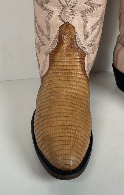 Vintage Larry Mahan Teju Lizard Cowgirl Boots | Peach | 1980s | Women’s 6 B