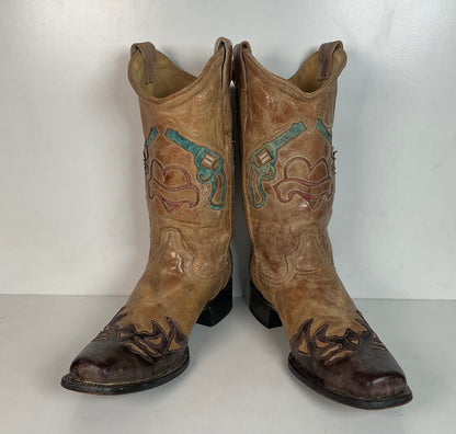 Corral Heart BreakerCowgirl Boots 11 M Wingtip Tooled Revolver Inlay