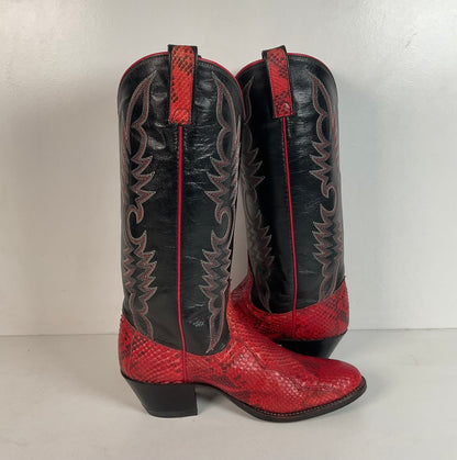 Vintage Dan Post Red Python Snakeskin Cowgirl Boots 7 M USA Made