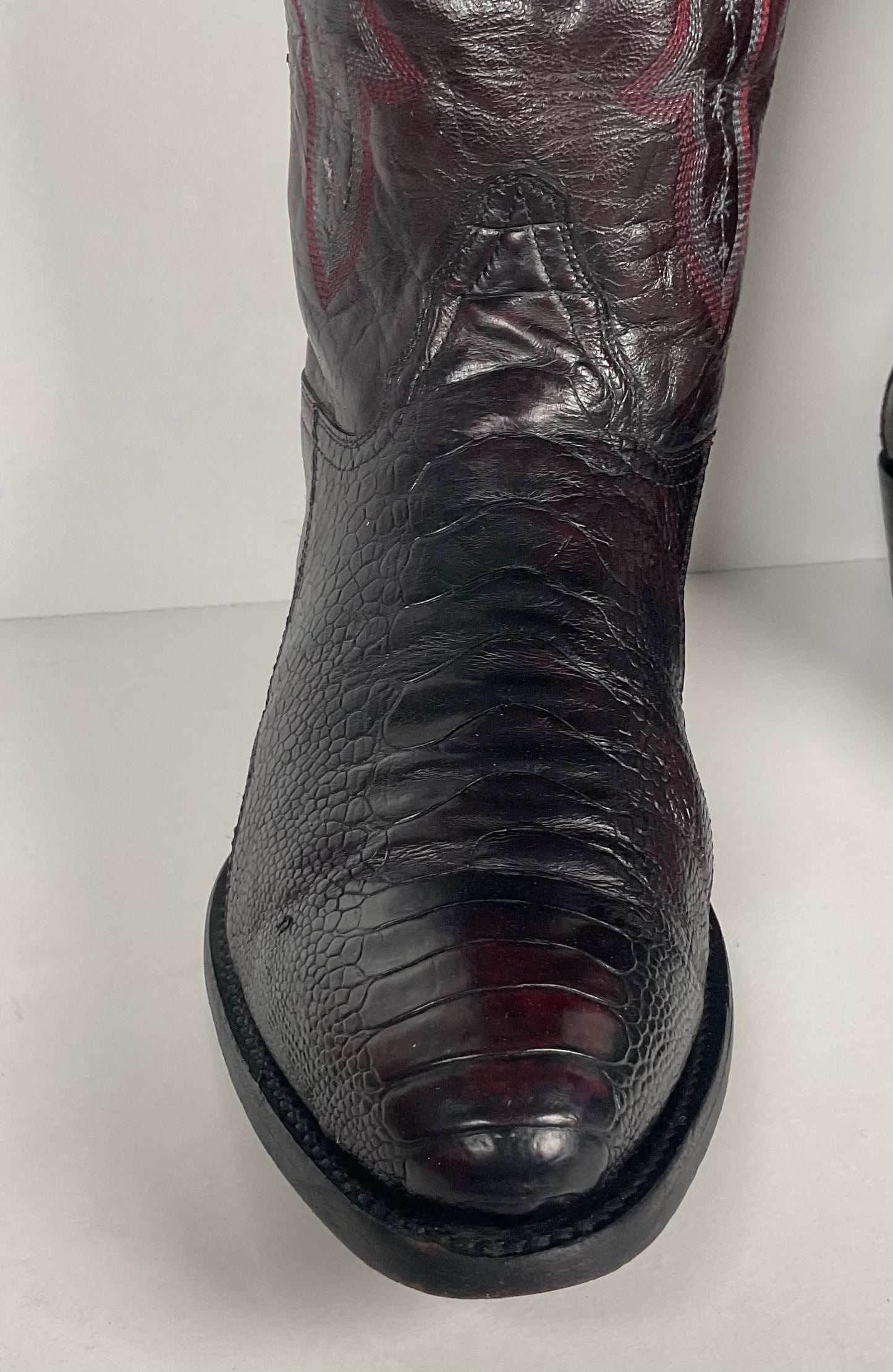 Vintage Longhorn Ostrich Leg Cowboy Boots | Exotic | Black Cherry | Men’s 13 D