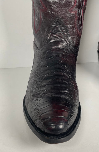 Vintage Longhorn Ostrich Leg Cowboy Boots | Exotic | Black Cherry | Men’s 13 D