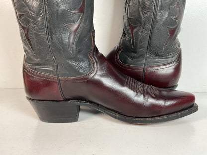 Vintage Dan Post Black Cherry Cowboy Boots — Tooled Inlay — 11 D
