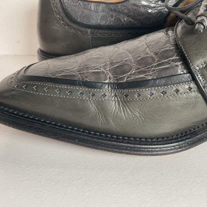 Mezlan Grey Crocodile Derby Shoes 10 M Exotic Bias Cut