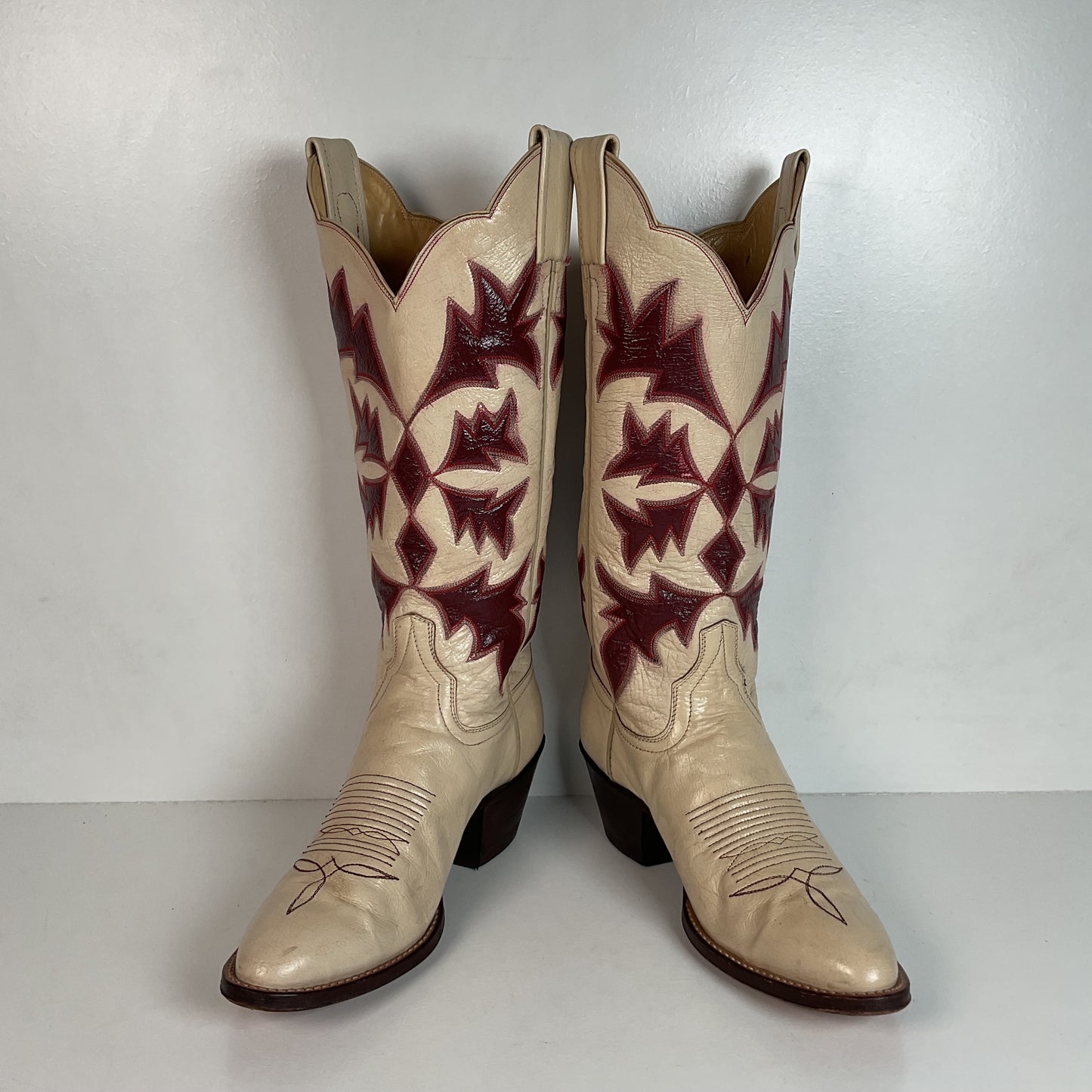 Vintage Laramie Handmade Cowgirl Boots 6.5 C Cranberry Inlay