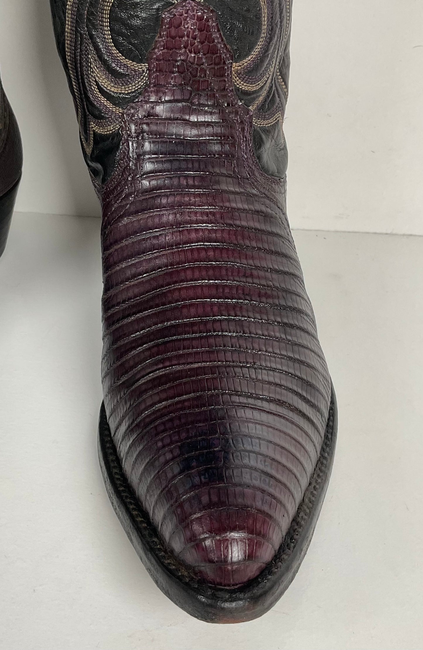 Vintage Larry Mahan Teju Lizard Cowgirl Boots | Purple | Women’s 7.5 B