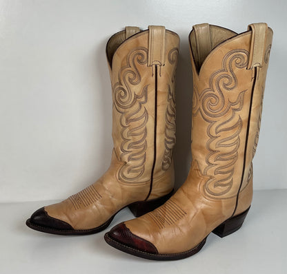 Vintage Tony Lama Teju Lizard Wingtip Cowboy Boots | Gold Label | Men’s 8.5 D