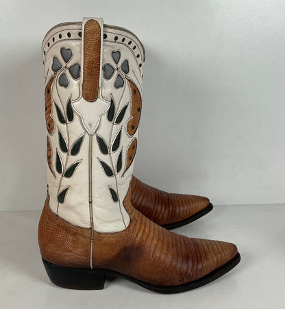 Vintage Cuadra Butterfly Cowgirl Boots | Teju Lizard | Tooled Inlays | Women’s 8