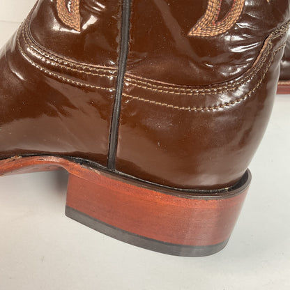 Lucchese 2000 Patent Leather Cowgirl Boots | Square Toe | Brown | USA Made | 6.5