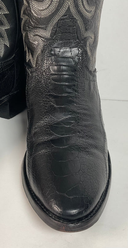 Vintage J Chisholm Exotic Ostrich Leg Cowboy Boots 9 D Classic Black USA Made