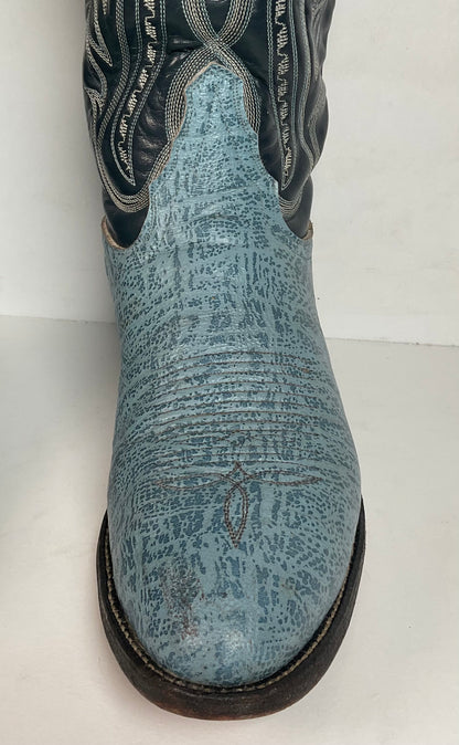 Vintage Tony Lama Blue Antelope Cowboy Boots 10.5 D Exotic Gold Label