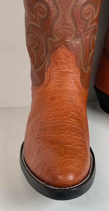 Vintage Nocona Exotic Smooth Ostrich Cowboy Boots Men’s 10.5 C Peanut Brittle