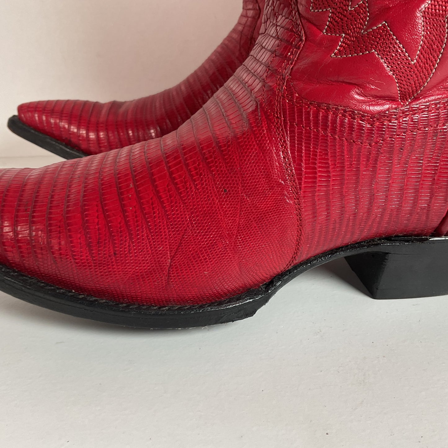Vintage Panhandle Slim Teju Lizard Cowgirl Boots | Ruby Red | Women’s 7.5 B