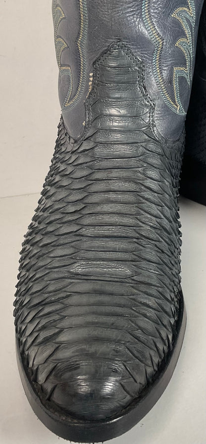 Vintage Nocona Dark Blue Python Snakeskin Cowboy Boots 12 D USA Made