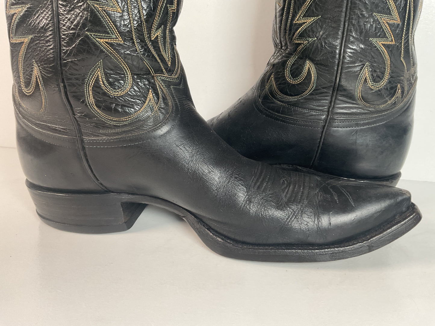 1950s Tony Lama Cowboy Boots | Black | Distressed | Men’s 9.5